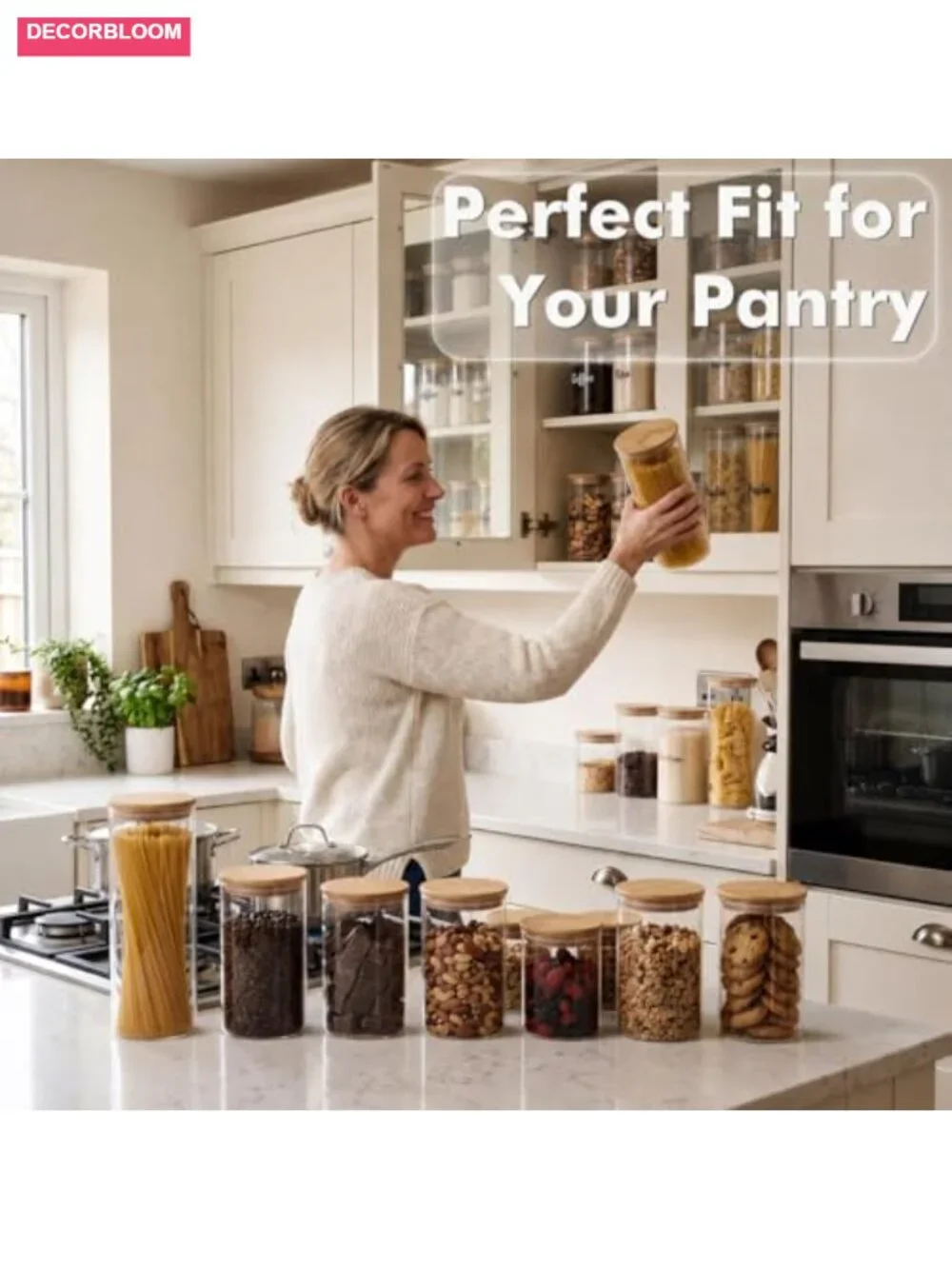 6-Pack 0.6Qt Small Round Glass Storage Jars with Bamboo Lids